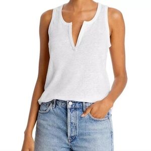 Vince Split Neck Racerback White Linen Tank Top Women's XS Summer Casual EUC